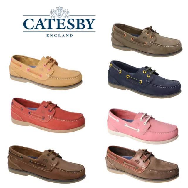 Ladies Catesby Boat Shoes Leather Lace Up Loafers Deck Yachting