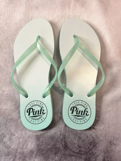 Victoria's Secret PINK Flip Flops Sandals Size (7/8) Seafoam Green RARE