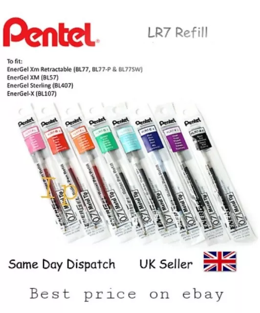 Pentel LR7 Energel Pen Refill 0.7mm Ball Metal Tip Black,Blue Ink LR7