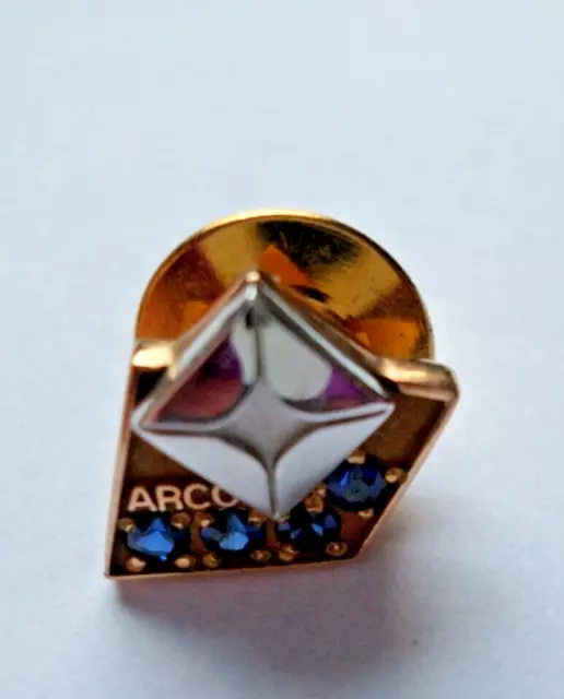 ARCO Gasoline 10K Employee Service Award Pin Back, Lapel Tie Pin w/Sapphires