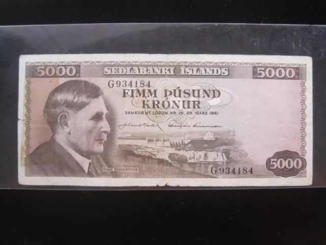 Iceland 5000 Kronur 1961 P47 Island Sharp 4184# Currency Bank Banknote Money