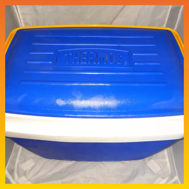 Vintage Blue Summer Thermos Cooler Box Travel Carry Case Picnic Beach 80s