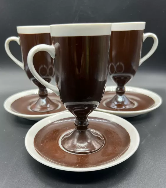 Mann Brown and White Demitasse Cup & Saucer Chocolate Tuxedo Set Of 6 Pieces