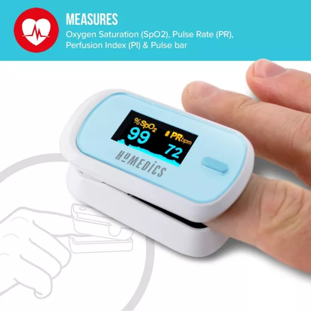 HoMedics Fingertip Pulse Oximeter - Measures Oxygen Saturation SpO2, Pulse Rate 2