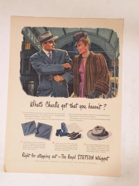 Magazine Ad* - 1945 - Stetson Hats - World War II - The Whippet