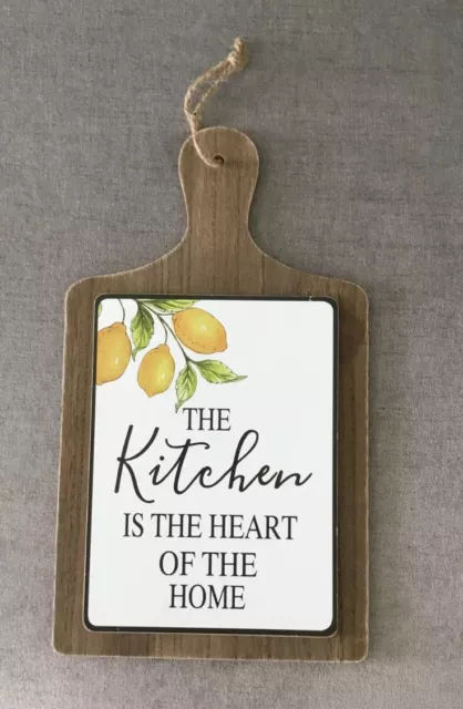 “The Kitchen Is The Heart Of The Home” Wall Hanging Lemons Jute Hanger 13”x8”