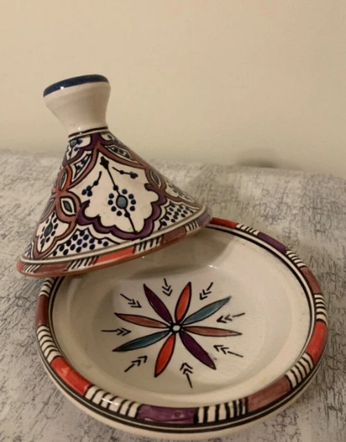 Traditional Moroccan Ceramic Dish with Handmade Tagine Design and Artist’s Mark