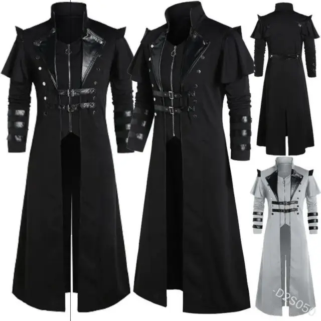 Men‘s Long Trench Cape Retro Medieval Steampunk Frock Coat Cloak Costume Jacket