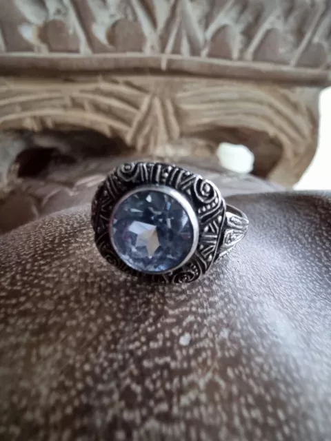 Antik Art Deco Ring 830 Silber Topas blauer Stein