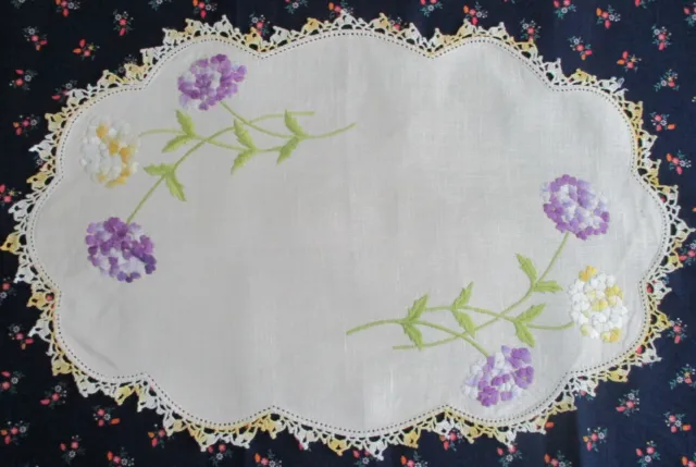 Vintage Linen embroidered doily Hyacinths