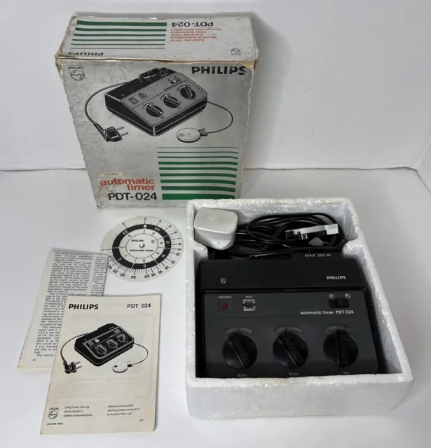 Philips PDT-024 temporizador automático reloj de cambio de tiempo + medidor de luz - Boxed & Working