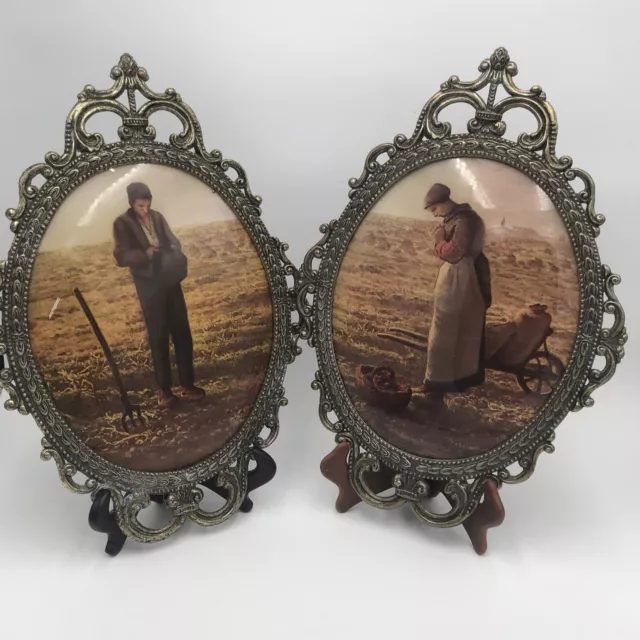 Praying Farmers Angelus Jean-Francois Millet Convex Glass Beautiful.