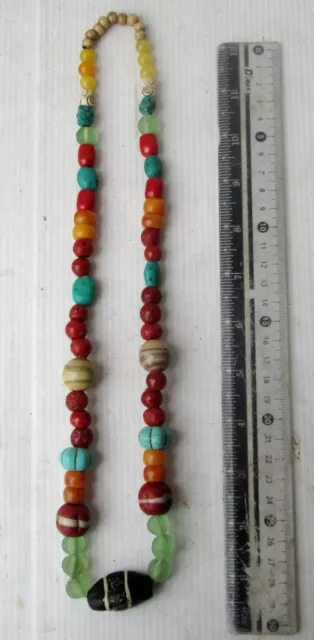 POWERFUL! Vintage Tharu Tibet Tibetan Dzi Bead & Ancient Beads Shaman Necklace