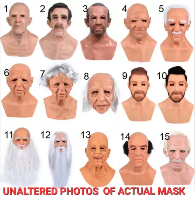 Realistic Latex Face Mask Halloween Cosplay Old Man Costume Disguise Fancy Dress