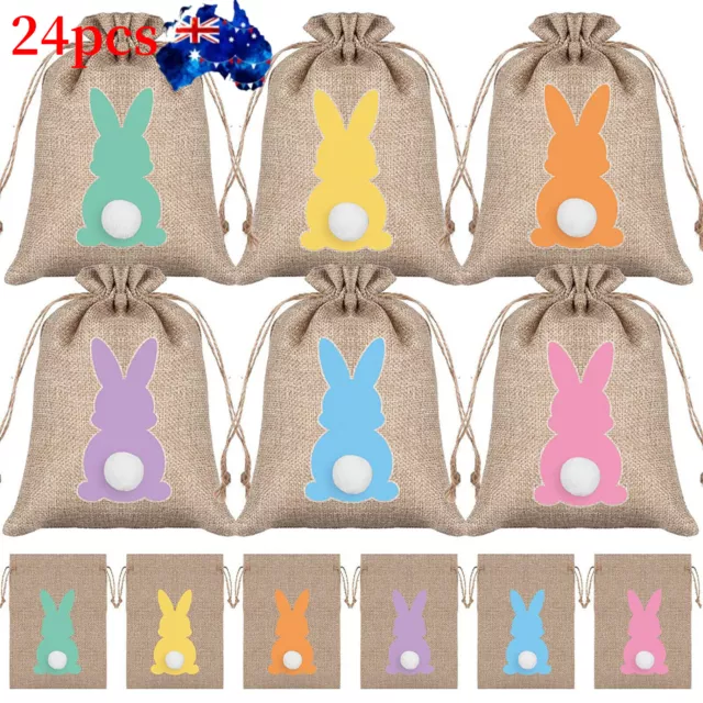 24Pcs Easter Bunny Candy Bags Drawstring Organizer Wedding Party Snack Gift Bag