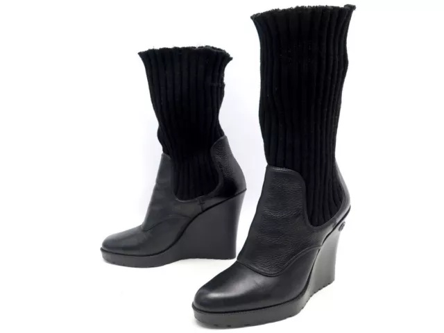 Chaussures Gucci Bottines Compensees 38.5 Cuir Laine Noir 202970 Boots 1390€