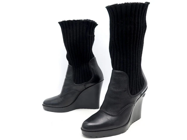 Chaussures Gucci Bottines Compensees 38.5 Cuir Laine Noir 202970 Boots 1390€