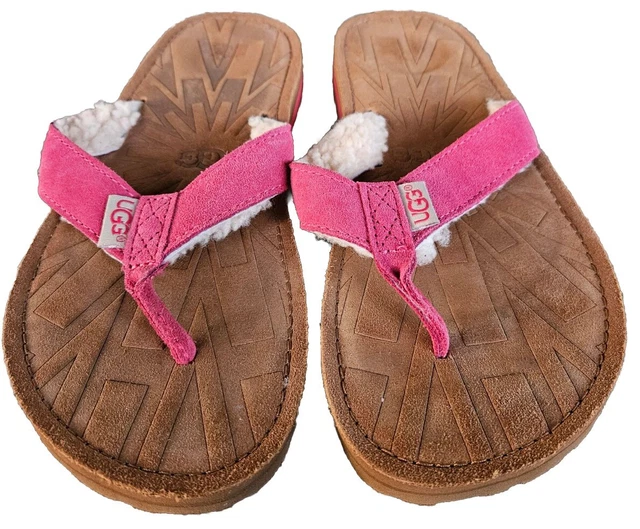 UGG Suede Sherpa Lined Flip Flop Thong  Women's Sandals  Pink Leather Size 7