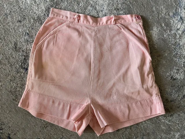 Vintage 1950s Baby Pink High Waisted Hot Pants Cotton Shorts Beach Party