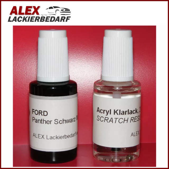 Lackstift für Ford Panther Schwarz Metallic + Klarlack 2x20ml Pinselflasche