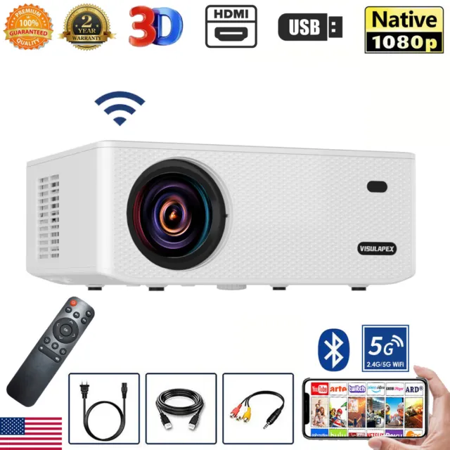 4K Projector 50000LMS 1080P 3D 5G WiFi Bluetooth Video Home Theater 250" Display