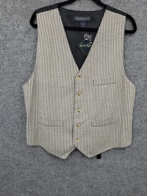 Rustic River Vest Mens Large Button Up Lined Beige Striped Adjustable NWT