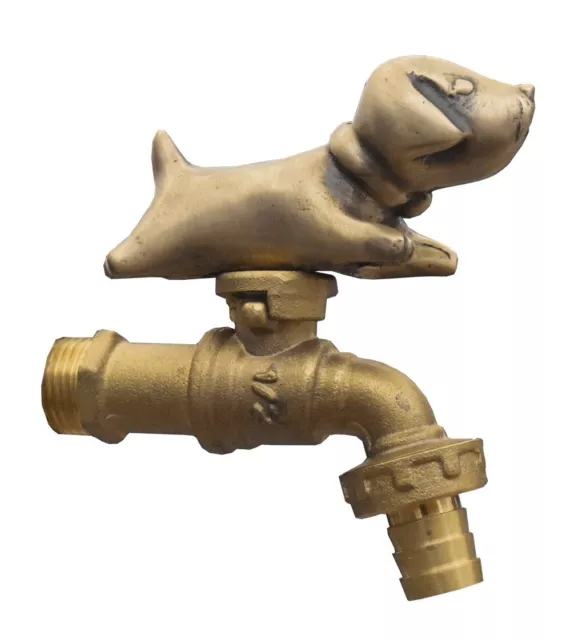 Brass Garden Tap Faucet Puppy Spigot Dog Vintage Water Home Decor Living Outdoor
