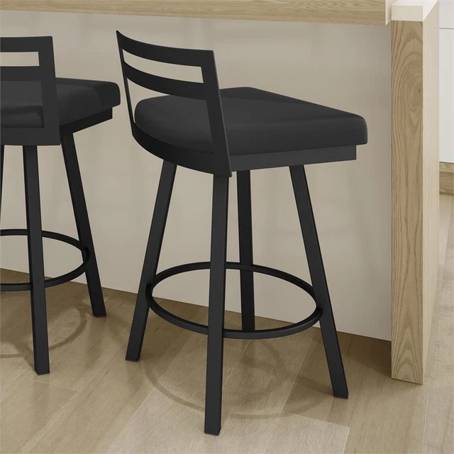 Amisco Derek 26 In. Swivel Counter Stool - Black Faux Leather / Black Metal