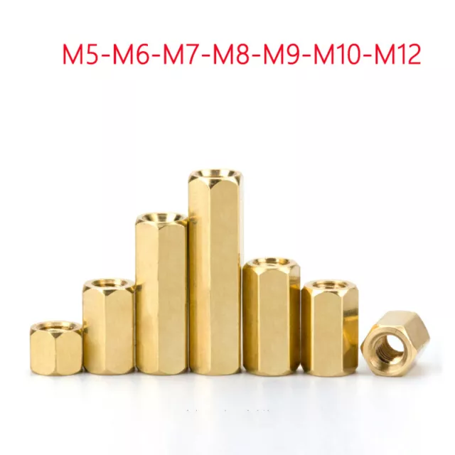 M5 M6 M7 M8 M9 M10 M12 Hexagon Connecting Hex Connector Nut Stud Long Nuts Brass