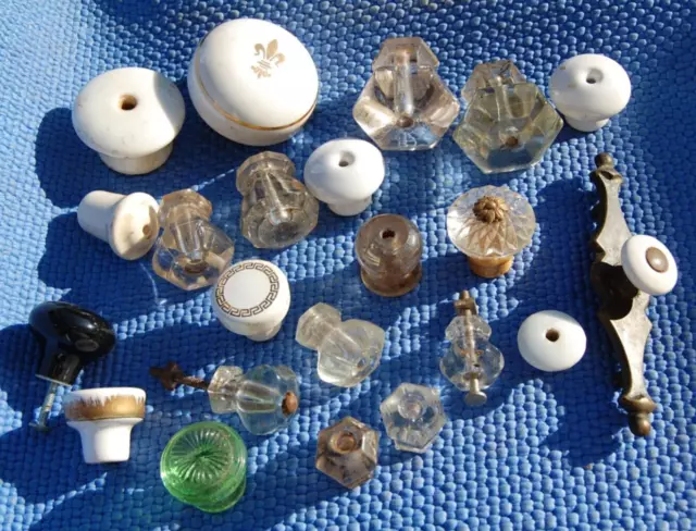 Porcelain & Glass Lot 22 Cabinet Door Drawer Knobs Vintage Antique Hardware