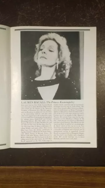 Lauren Bacall in Tennessee Williams at Theatre Royal West End 1985 programme