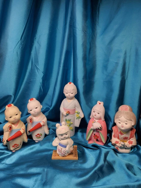10" & 5" White Bisque Ceramic Asian Geisha Figure Japan lot of 6 ladies girls