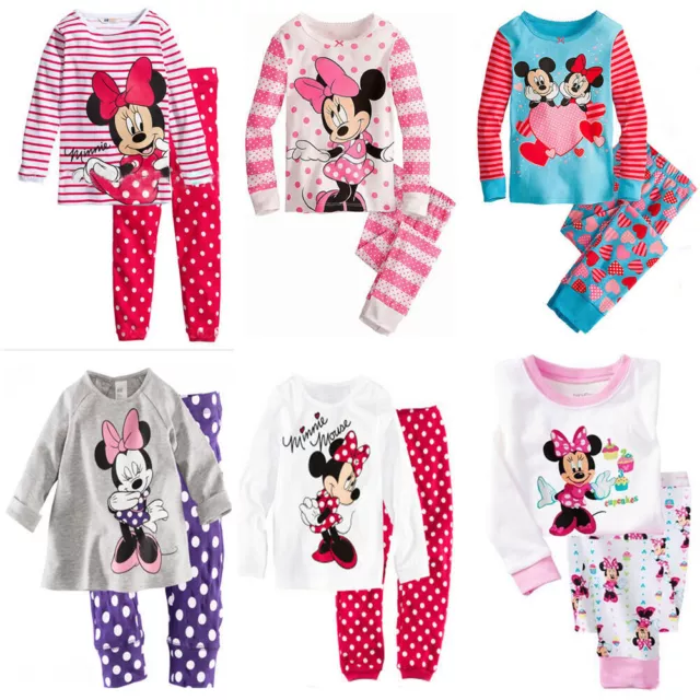 Kids Girls Infant Baby Mickey Minnie Mouse Sleepwear Pyjamas Pjs Nightwear Sets.