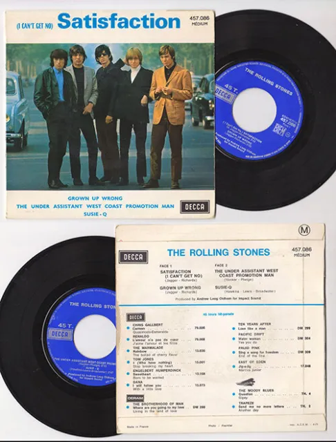 The Rolling Stones  Satisfaction  France Decca 7" 45 EP blue titles rarest 1971