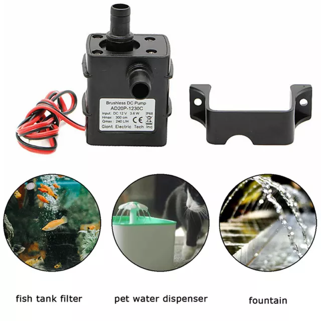 Mini Water Pump DC 12V 3m 240L/H Submersible Pool Tank Brushless Motor Solar