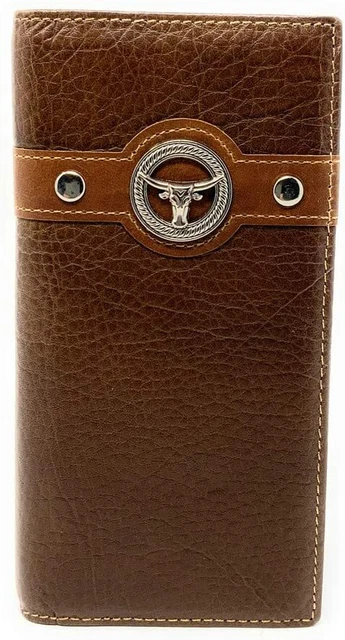 Texas Western Men's RFID Genuine Leather Longhorn Bifold Long Wallet