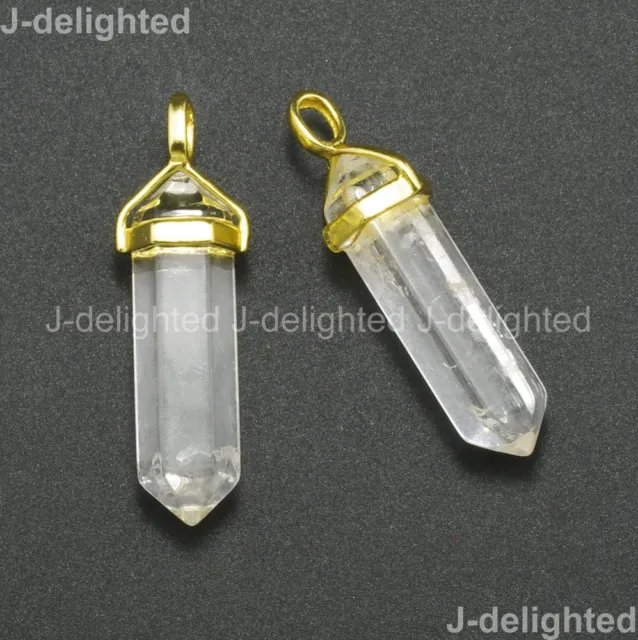 Natural Gemstone Hexagonal Point Reiki Chakra Pendant Real Leather Necklace Gold