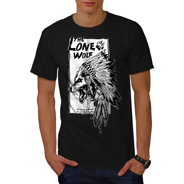 T-shirt da uomo indiana Wellcoda The Lone Wolf, Maglietta stampata con grafica selvaggia