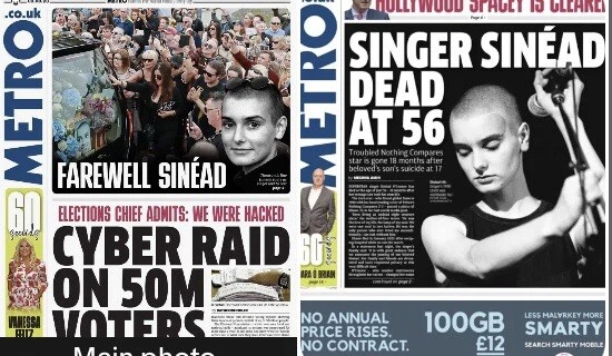 2 Sinead O’Connor RIP Tribute Funeral Nothing Compares Metro UK Newspapers 2023
