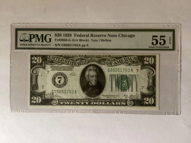 1928 $20 Frn Numerical Note - Chicago #7 - Pmg 55 Epq