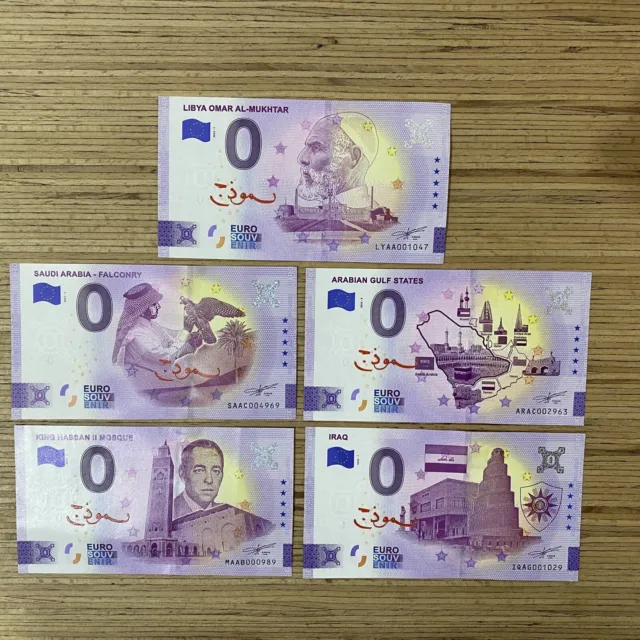0 Euro Souvenir Banknote Lot of 5 SPECIMEN Arabic LYAA SAAC ARAC IQAG MAAB