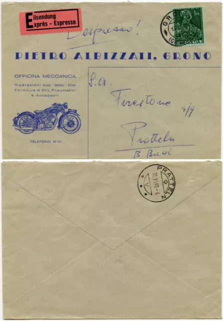 Switzerland Illustrated Advert Env 1948 Motorcycle Pietro Albizzati Express Mail