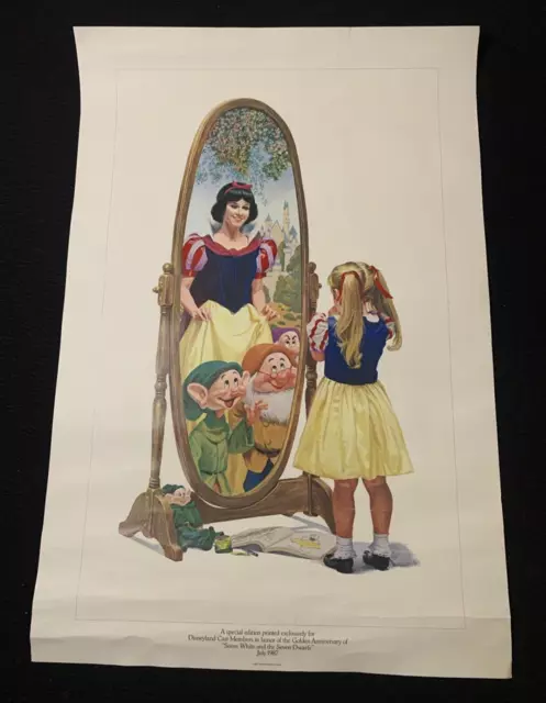 Vtg Disney Snow White & The Seven Dwarfs Poster 1987 50th Anniv 20x30 Cast Exclu