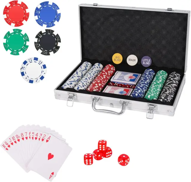 PLAYWUS Casino Poker Chip Set, 300 PCS Poker Chips with Aluminum Case,11.5 Gram