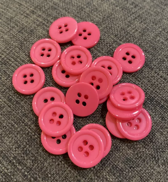 20 X Dark Pink 15mm Four Hole Resin Buttons- Australian Supplier