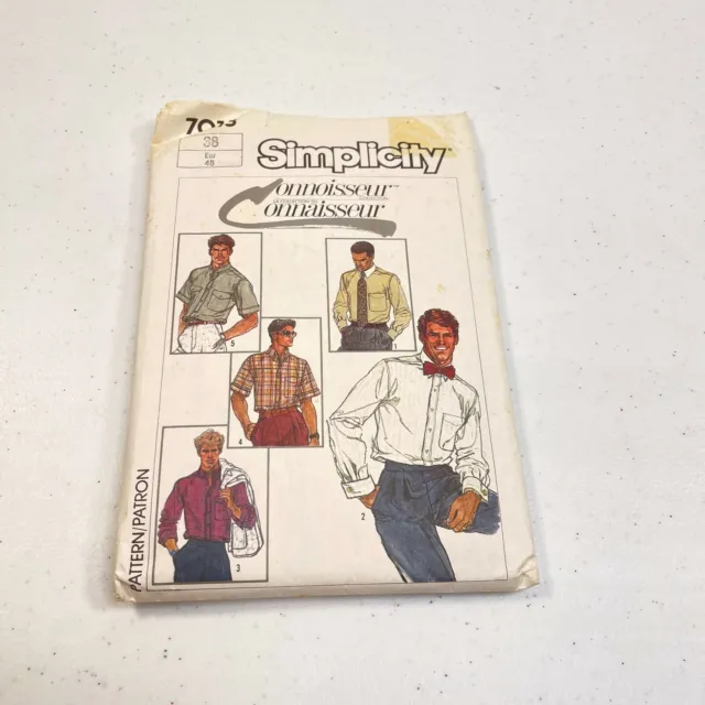 vtg sewing pattern simplicity mens shirt size 38 80s 7015 button down sleeves