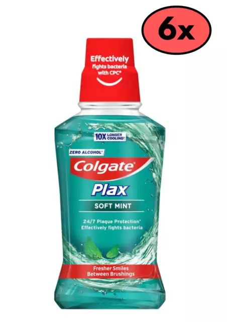 Colgate Plax Mouthwash Soft Mint Zero Alcohol 250ml - Pack of 6
