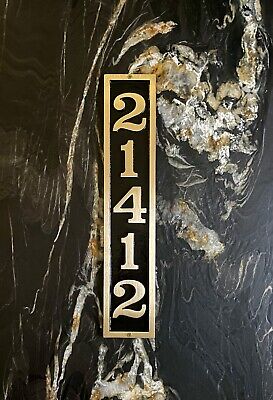 Vertical Brass Rectangle Address Plaque, Five Number House Sign, 4" x 20 1/2"