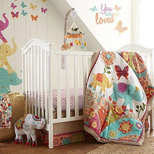 - Zahara Crib Bed Set - Baby Nursery Set - Orange, Teal, Yellow, Red, Fuchsia
