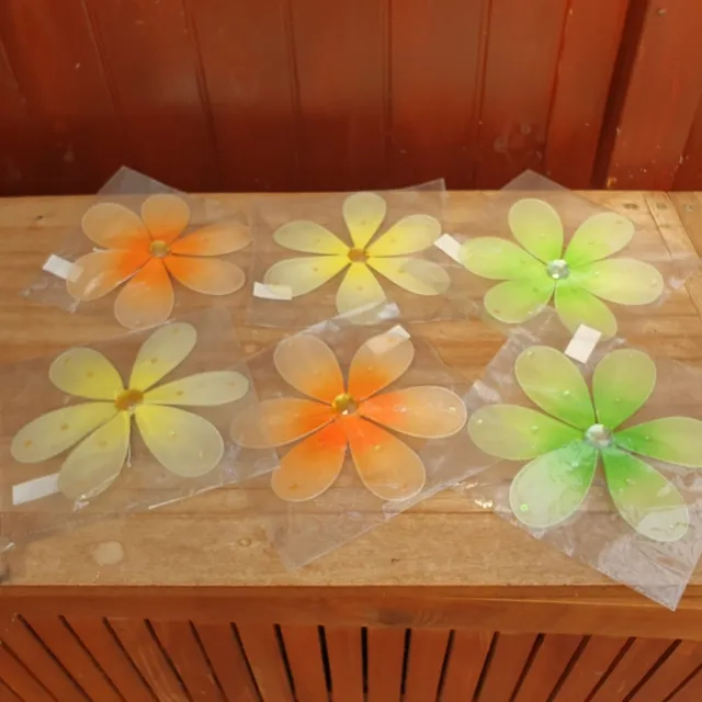 6 Organza-Blumen mit Draht, Glasstein u. Pailletten, 21 cm, Neu